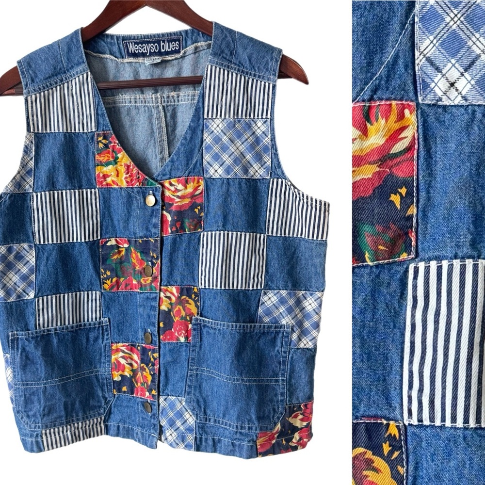 WESAYSO BLUES Vest Vintage Patchwork Cottagecore Cowgirl Rodeo Western Sz M